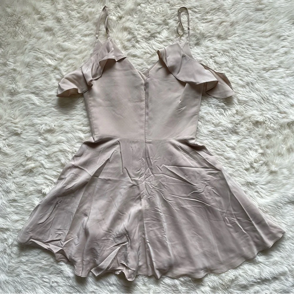 Amanda Uprichard Dress Tate Cold Shoulder Fit & Flare 100% Silk Bone Nude P